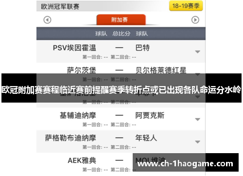 欧冠附加赛赛程临近赛前提醒赛季转折点或已出现各队命运分水岭